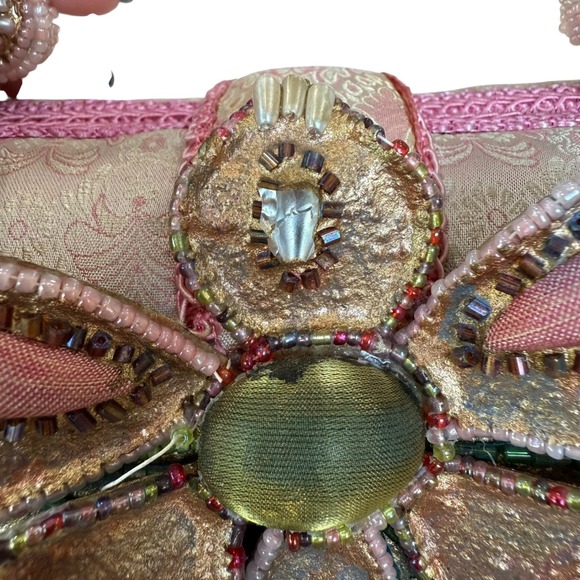 Mary Frances Beaded Flower Clutch Handbag Pink Pastel Embroidered Evening Bag - Picture 7 of 15